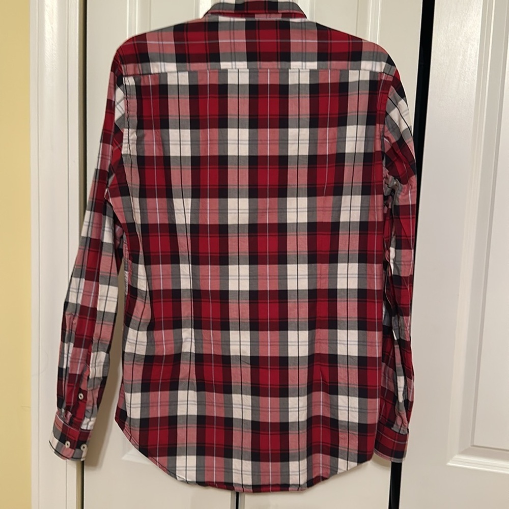 Zara Man Slim Fit Plaid Button Down Shirt Red Blue White Men's Size L - Picture 7 of 7